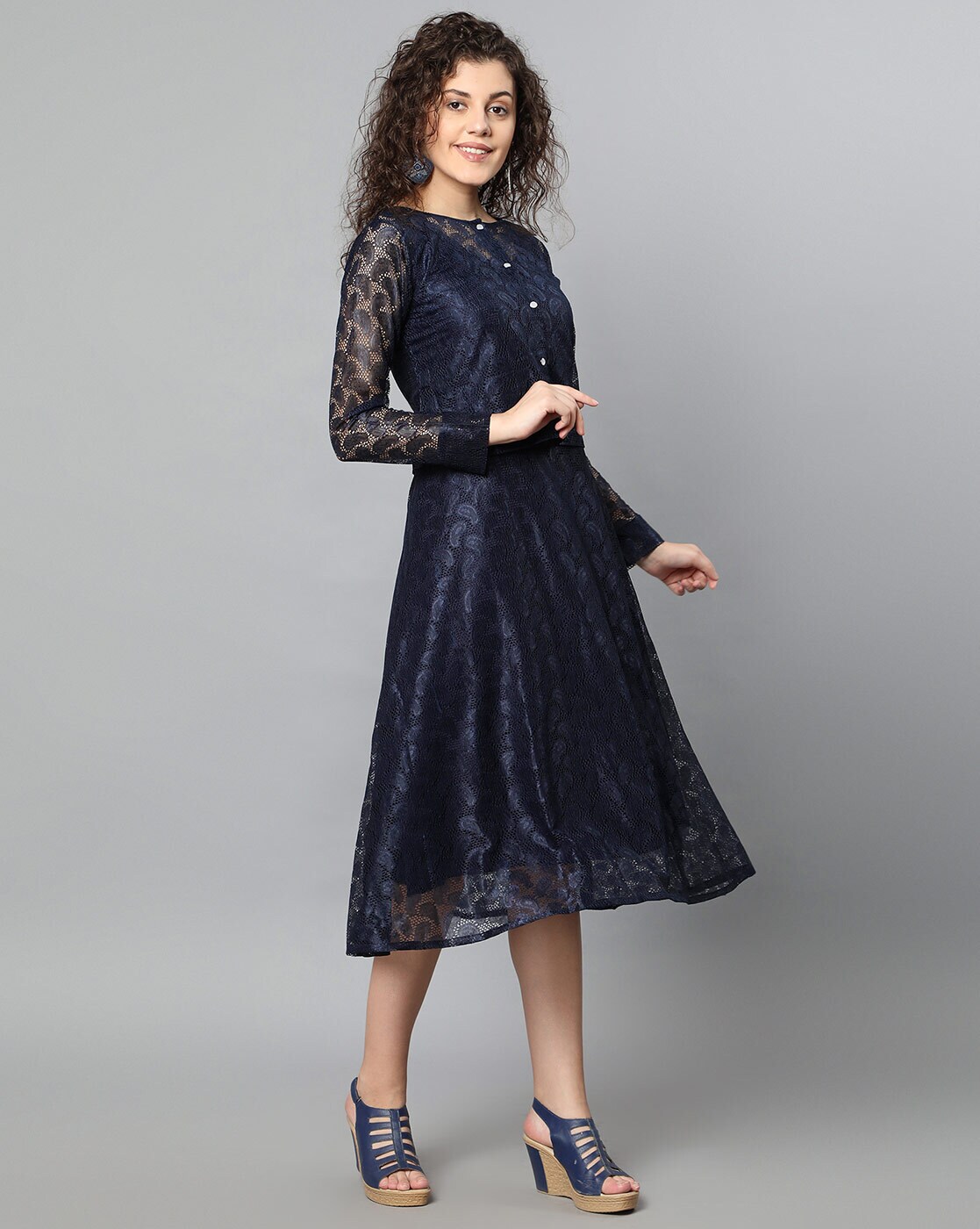 midi navy dress with sleeves