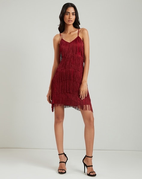 Mint fringe layered cocktail gown – Ricco India