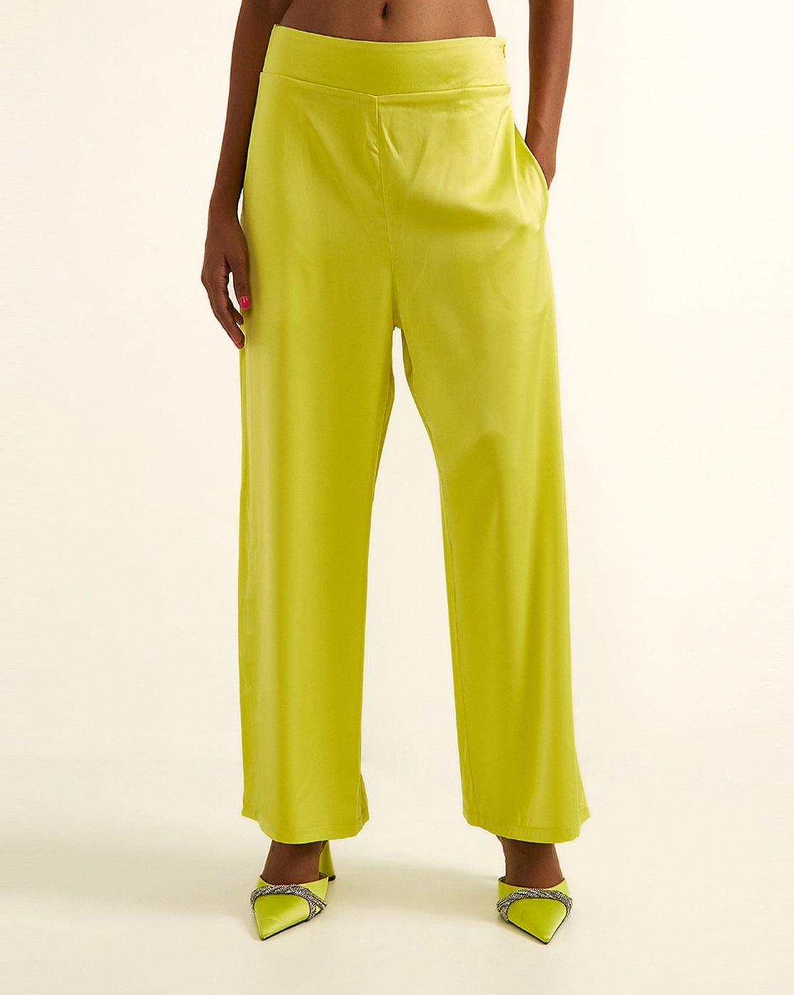 Closet London | Green Crop Trousers with Button Detail