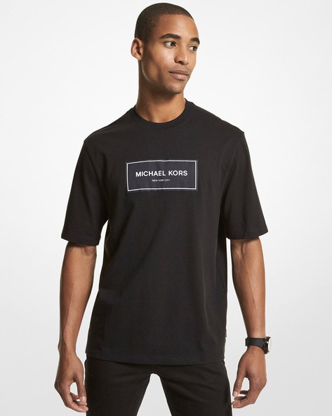 Buy Michael Kors Logo Cotton T-Shirt | Black Color Men | AJIO LUXE