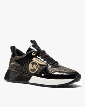 Buy Michael Kors Theo Metallic Logo & Patent Leather Trainers Sneakers |  Black Color Women | AJIO LUXE