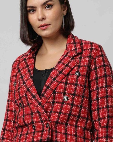 Checkered peacoat outlet women's