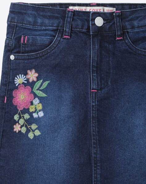 Embroidered jeans hot sale skirt