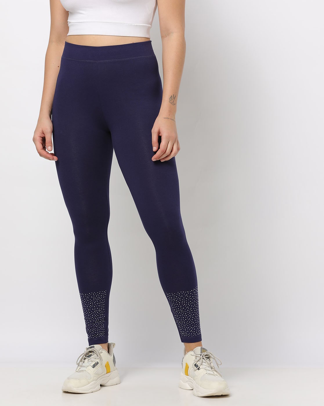 Women Solid Navy Shimmer Leggings