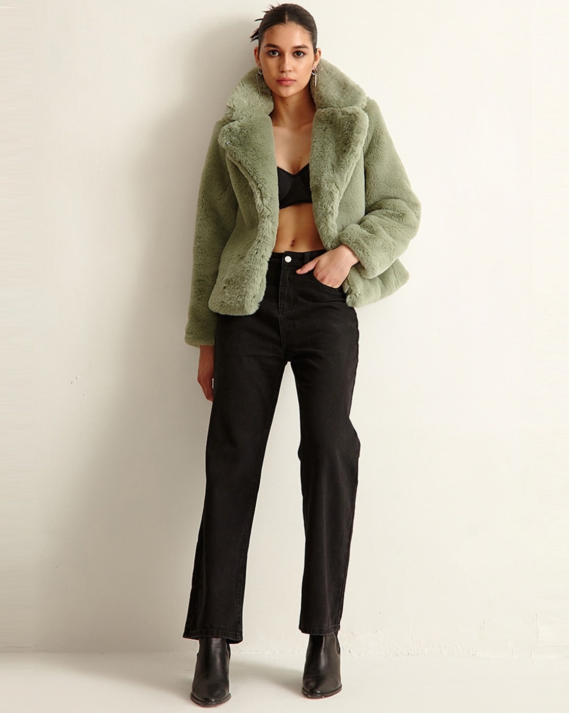 Mint green faux sales fur coat