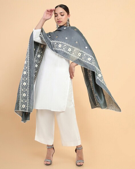 Dupatta with Floral Embroidery Price in India