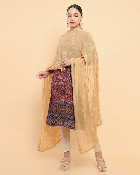 Dupatta with Floral Pattern Embroidery Price in India