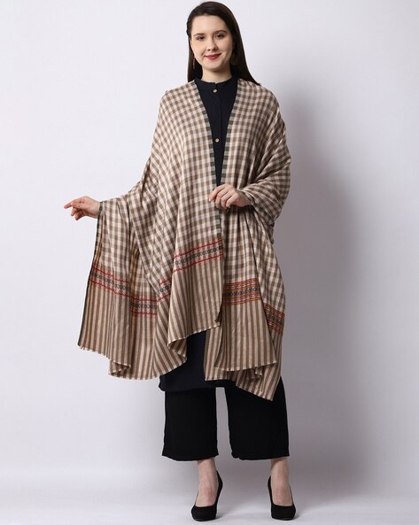 Checked Shawl with Frayed Hems Price in India