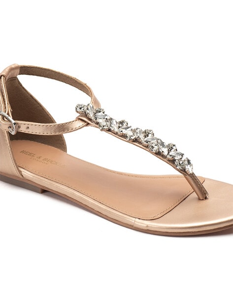 RHINESTONE THONG SANDALS in Gold | VENUS