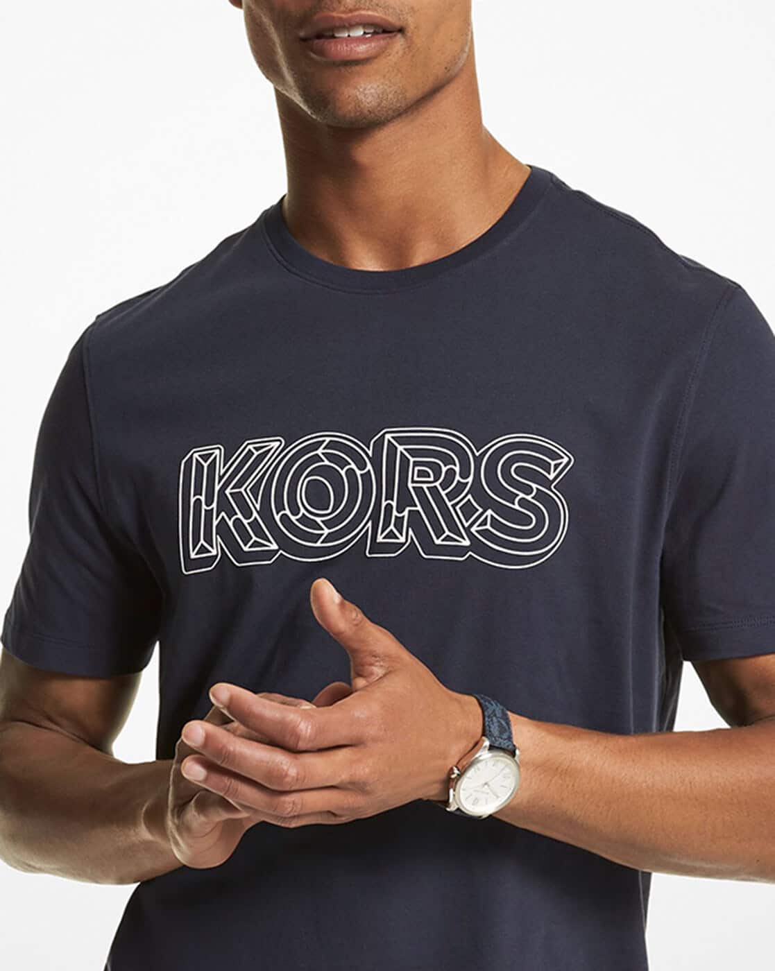 Buy Michael Kors Logo Cotton T-Shirt | Navy Blue Color Men