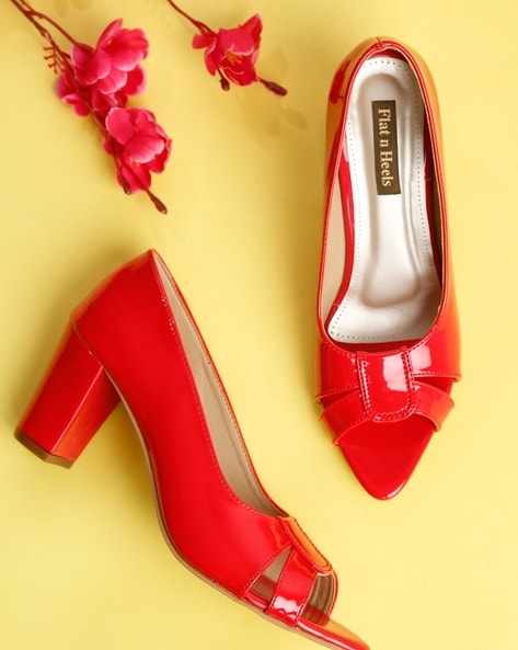 Red chunky 2025 heel pumps