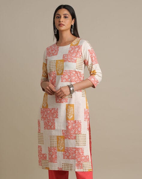 Printed Round-Neck Straight Kurta
