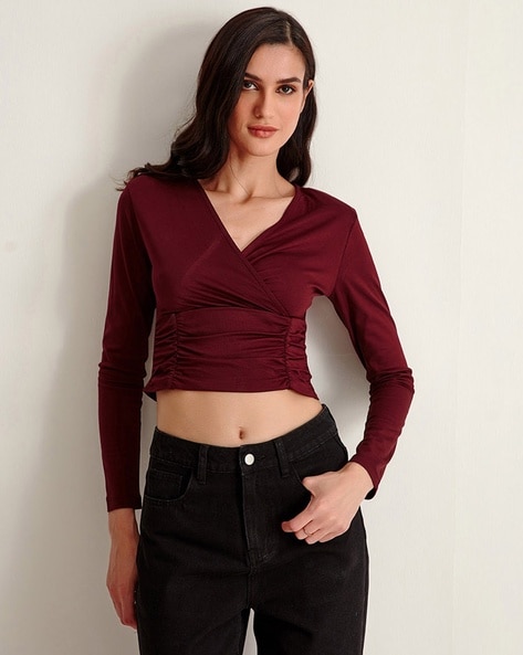 Ruched V Neck Crop Top