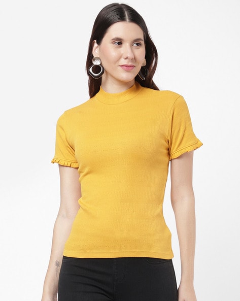 Yellow mock 2025 neck top