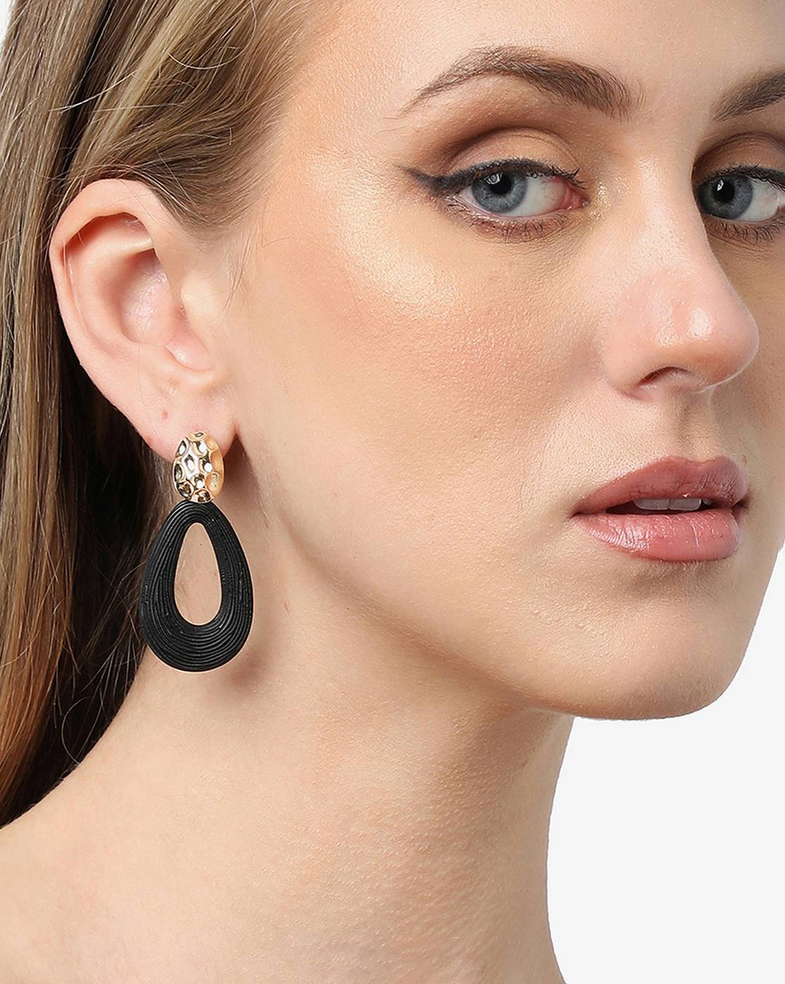 Silver Black Drop Hoop Earrings – GIVA Jewellery