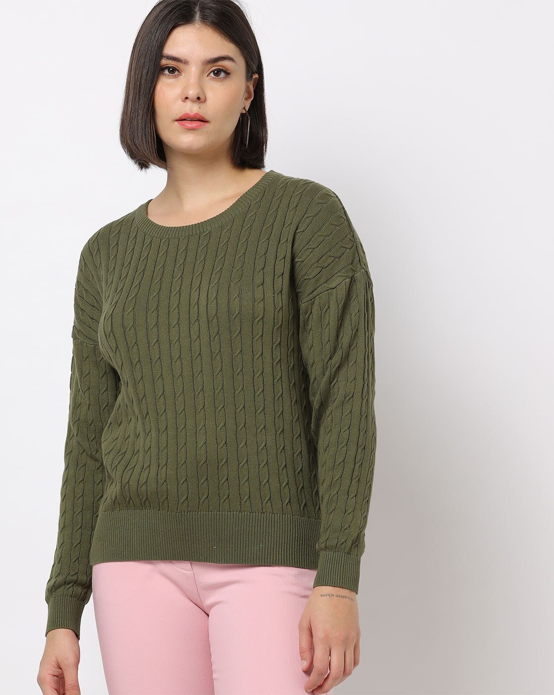 Olive green clearance cable knit sweater