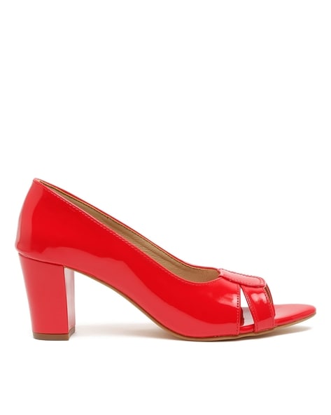 Red block heel pumps new arrivals