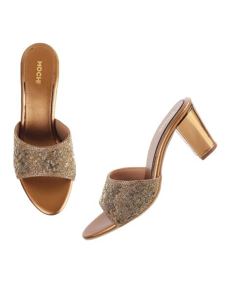 Buy Gold Heeled Sandals for Women by Mochi Online