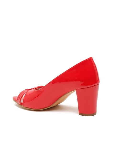 Red suede wide heel pumps ALMA