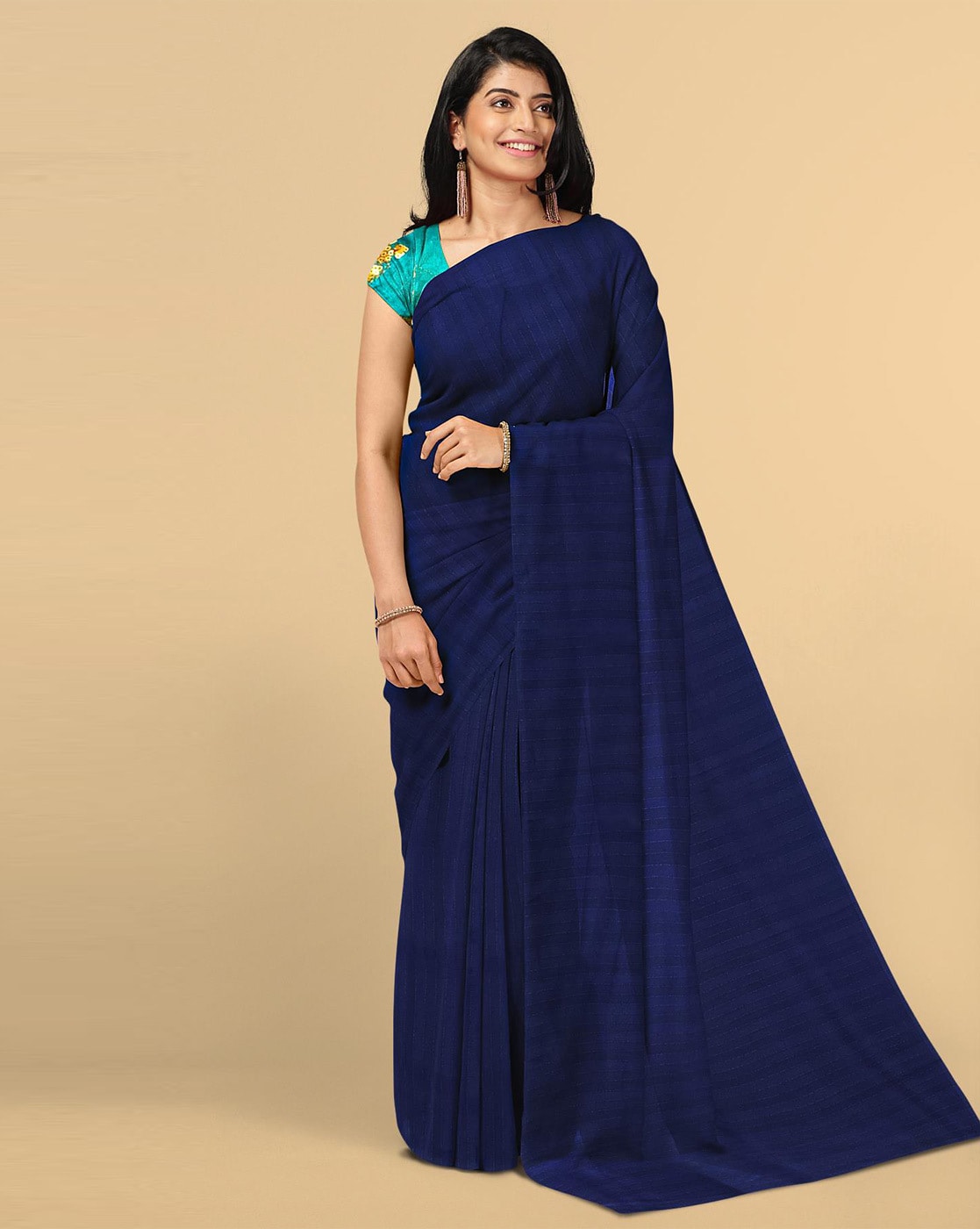 Buy Blue Saree Viscose Georgette Blouse Dupion With Embellished For Women  by Aariyana Couture Online at Aza Fashions.