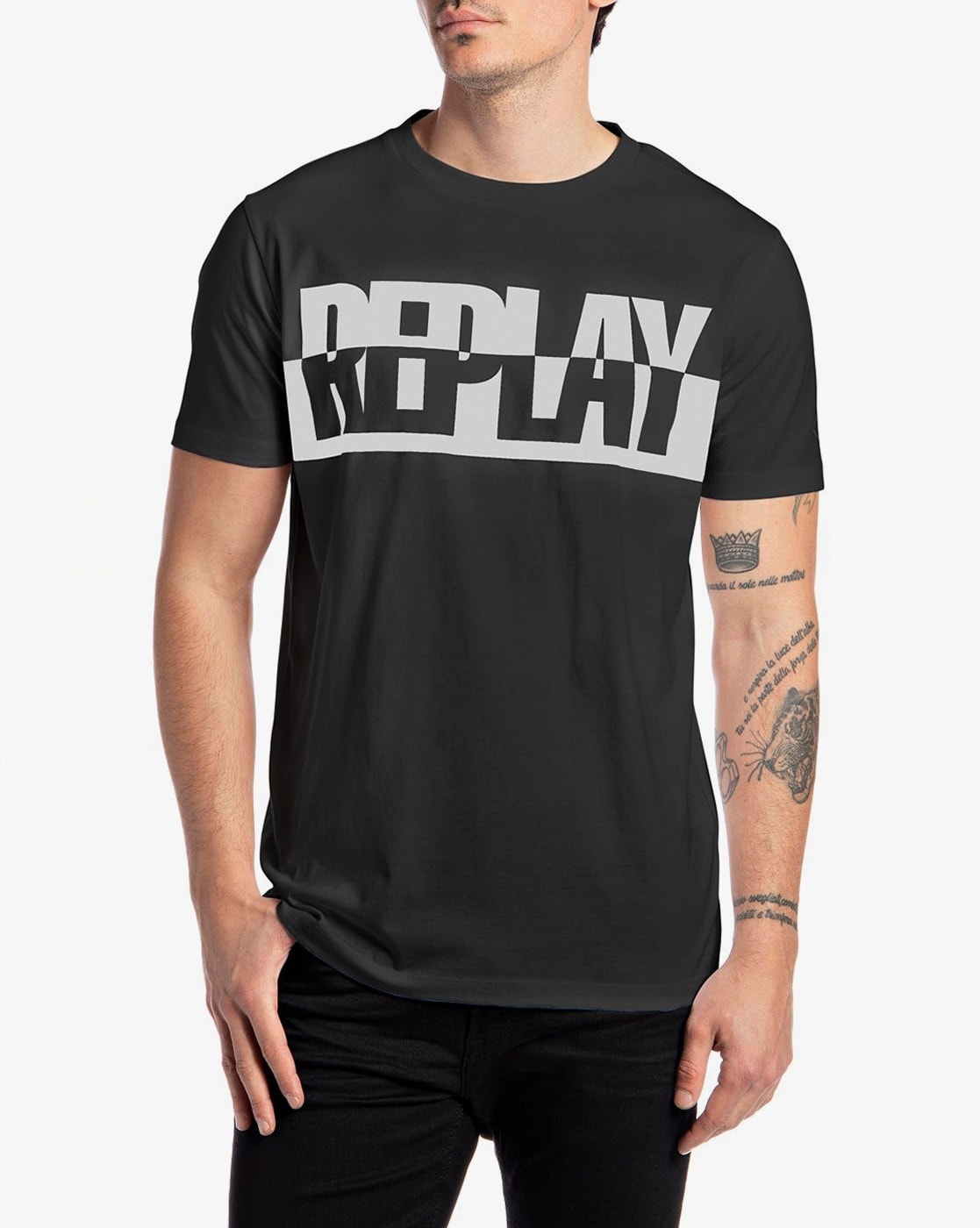 Replay Logo T-Shirt In Black for Men