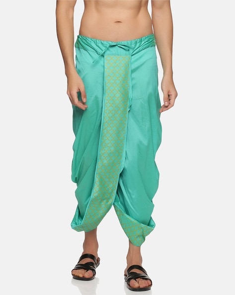 Buy Vastramay Men's Gold Cotton Blend Dhoti | Cotton Silk Cowl Pattern  Patiala Style Dhoti Pant with Uniform Chunnar (drapes) | Easy to wear &  soft comfortable feel| Ethnic Wear for Festivals,