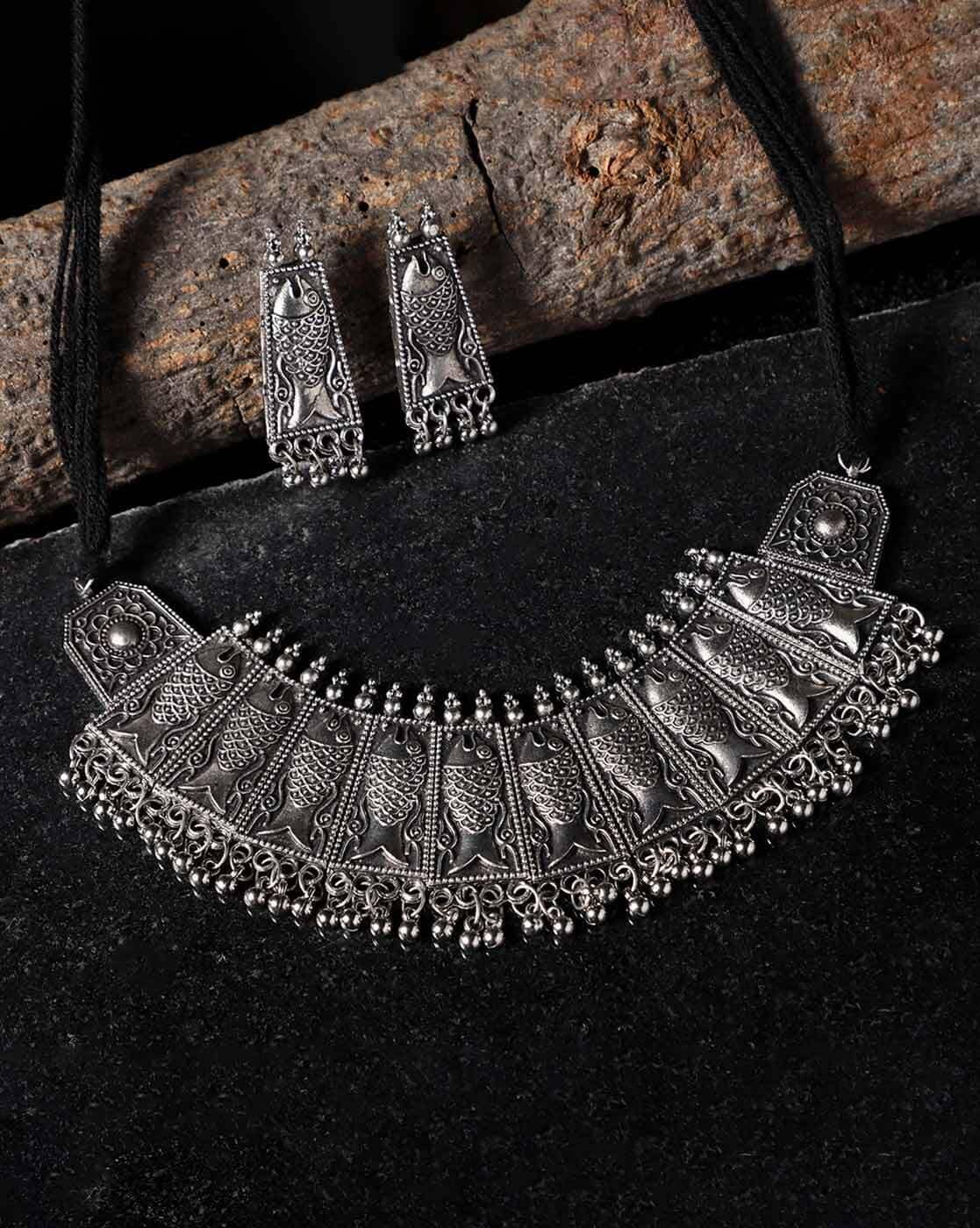 Buy Haniya Oxidized Silver Plated Choker necklace set with jhumka jhumki  earrings women Online at Best Prices in India - JioMart.