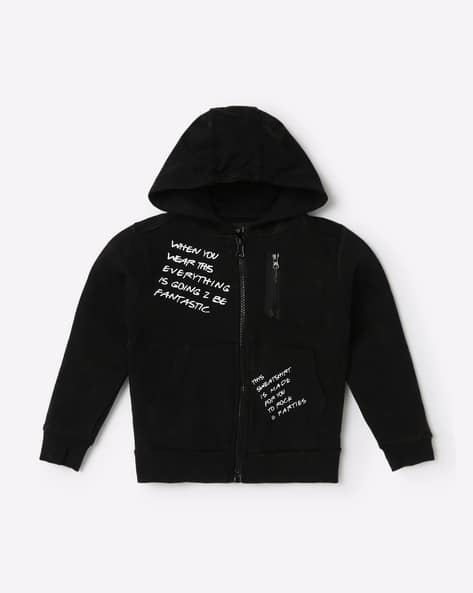 Typographic Print Zip-Front Hoodie