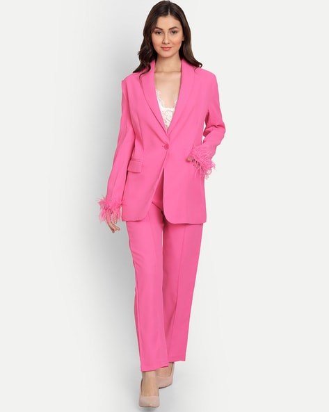 Three Piece Pink Solid Formal Suit - Oleto