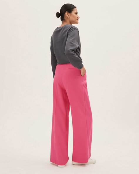 Asymmetric Pleated Chiffon Pull-On Wide-Leg Pants in Hot Pink - Retro,  Indie and Unique Fashion