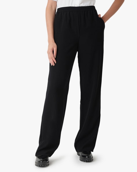 Buy EMPORIO ARMANI Relaxed Fit FlatFront Trousers  Black Color Men  AJIO  LUXE