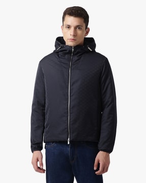 Buy EMPORIO ARMANI Polyester Regular Fit Jacket Navy Blue Color