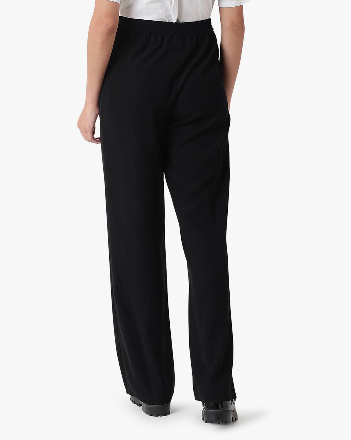 Buy EMPORIO ARMANI Women Flat Front Trousers | Black Color Women