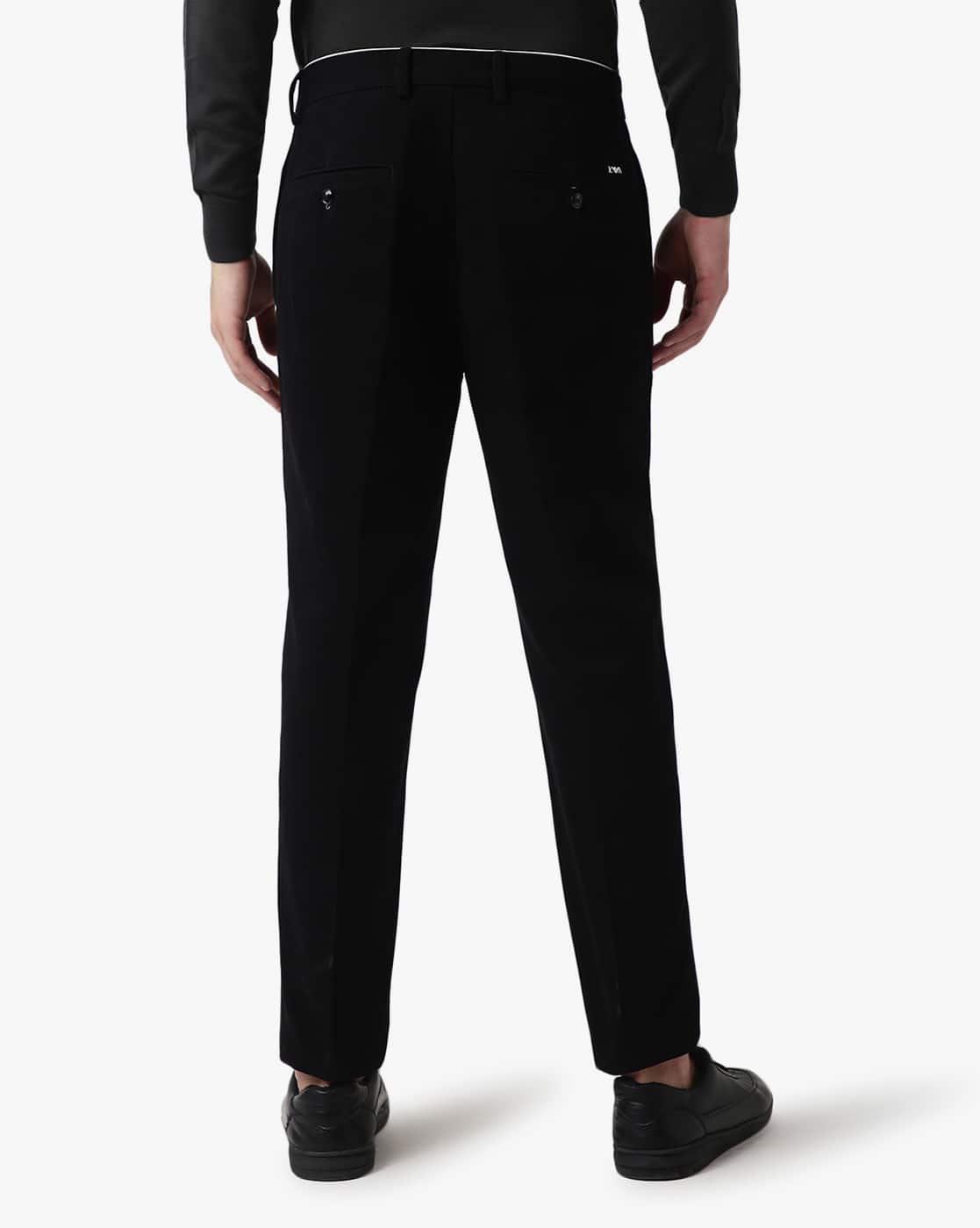 Buy EMPORIO ARMANI Classic Flat Front Trousers | Black Color Men