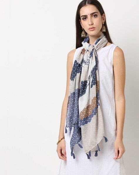 Printed Scarf with Tassels Price in India