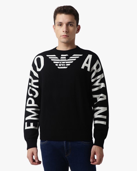 Buy EMPORIO ARMANI Wool Regular Fit Sweater Black Color Men