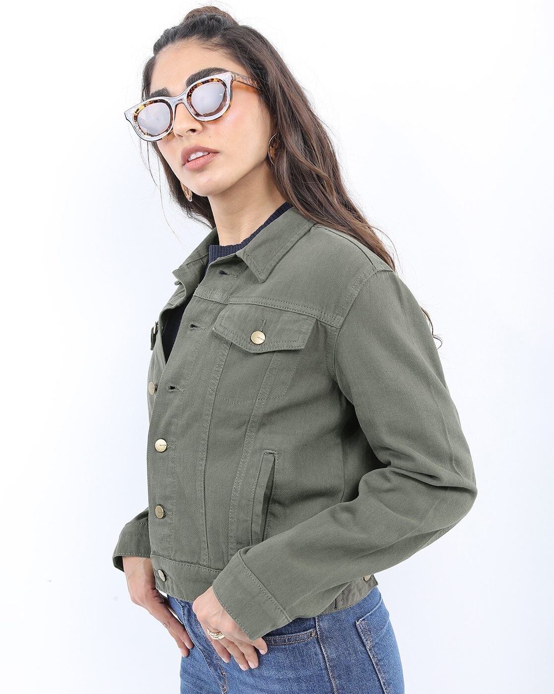 Buy Stnemrag Full Sleeve Solid Women Denim Jacket green jacket  M For  Women Girls Pack Of 1 at Amazonin