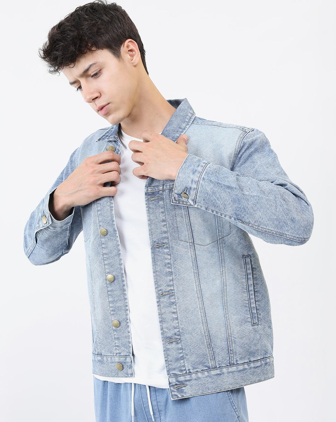 Buy online White Washed Denim Jacket from Jackets for Men by Kultprit for  ₹810 at 73% off | 2024 Limeroad.com