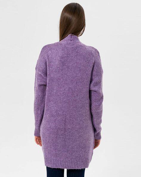 purple open front cardigan