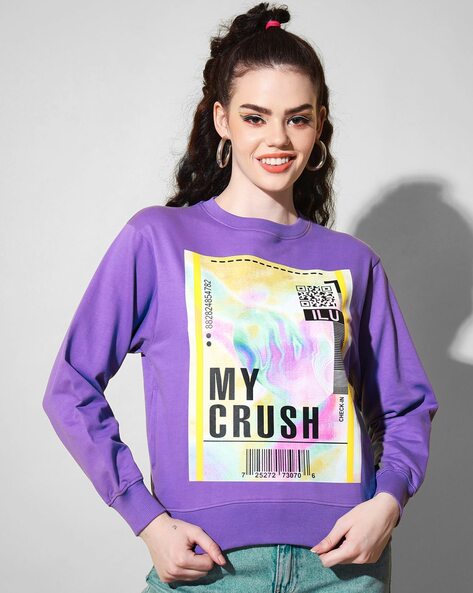 Purple on sale graphic sweatshirt