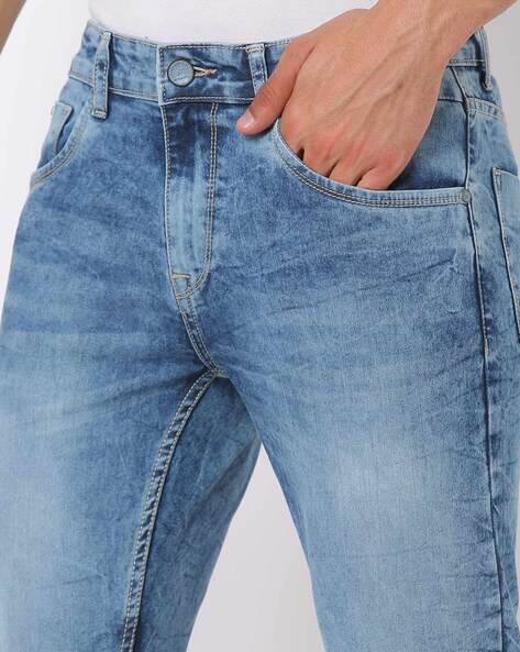 Heavily Washed Cropped Fit Jeans
