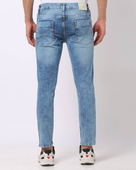 Heavily Washed Cropped Fit Jeans