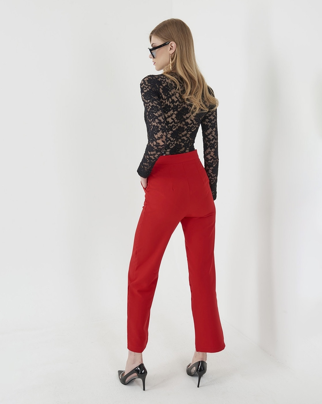 Buy Women Red Solid Business Casual Trousers Online - 166177 | Allen Solly