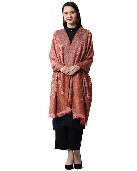 Floral Pattern Shawl with Fringe Hems Price in India
