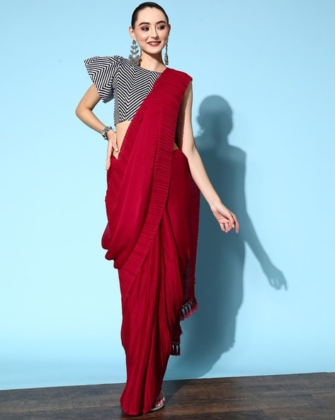Buy New Arrivals Beautiful Premium Silk Wine Color Pleated Saree Party Wear  Saree Elegant Saree Bollywood Designer Saree Online in India - Etsy