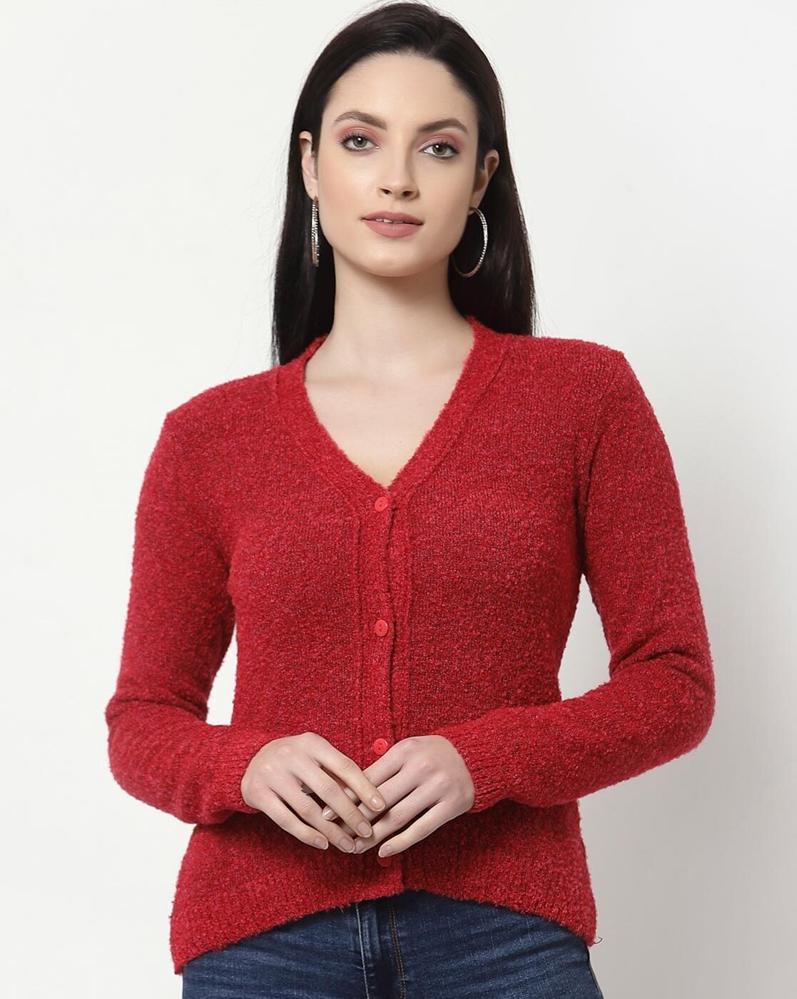 Red v neck on sale cardigan