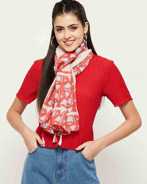 Geometric Print Scarf with Tassels Price in India