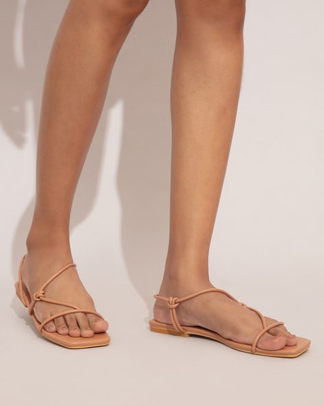 Sling Back Flat Sandals with Square Toe