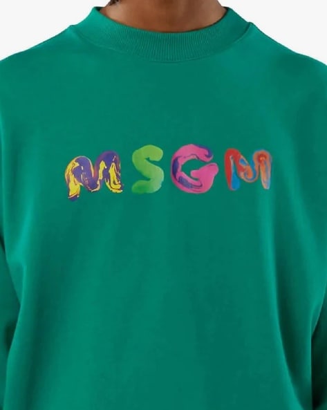 Cotton Regular Fit Sweatshirt In Painted Melting Colours Logo