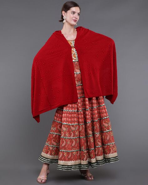 Embellished Shawl with Ribbed Hems Price in India